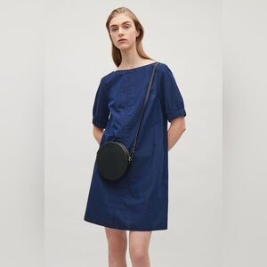 COS 100% Cotton Chambray Denim Shift Mini‎ Dress with Puff Sleeves Size 10